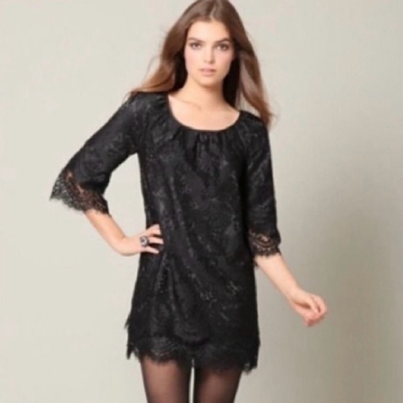 Leifsdottir Anthropologie Black Lace Dress 3/4 Sleeve - Picture 1 of 9